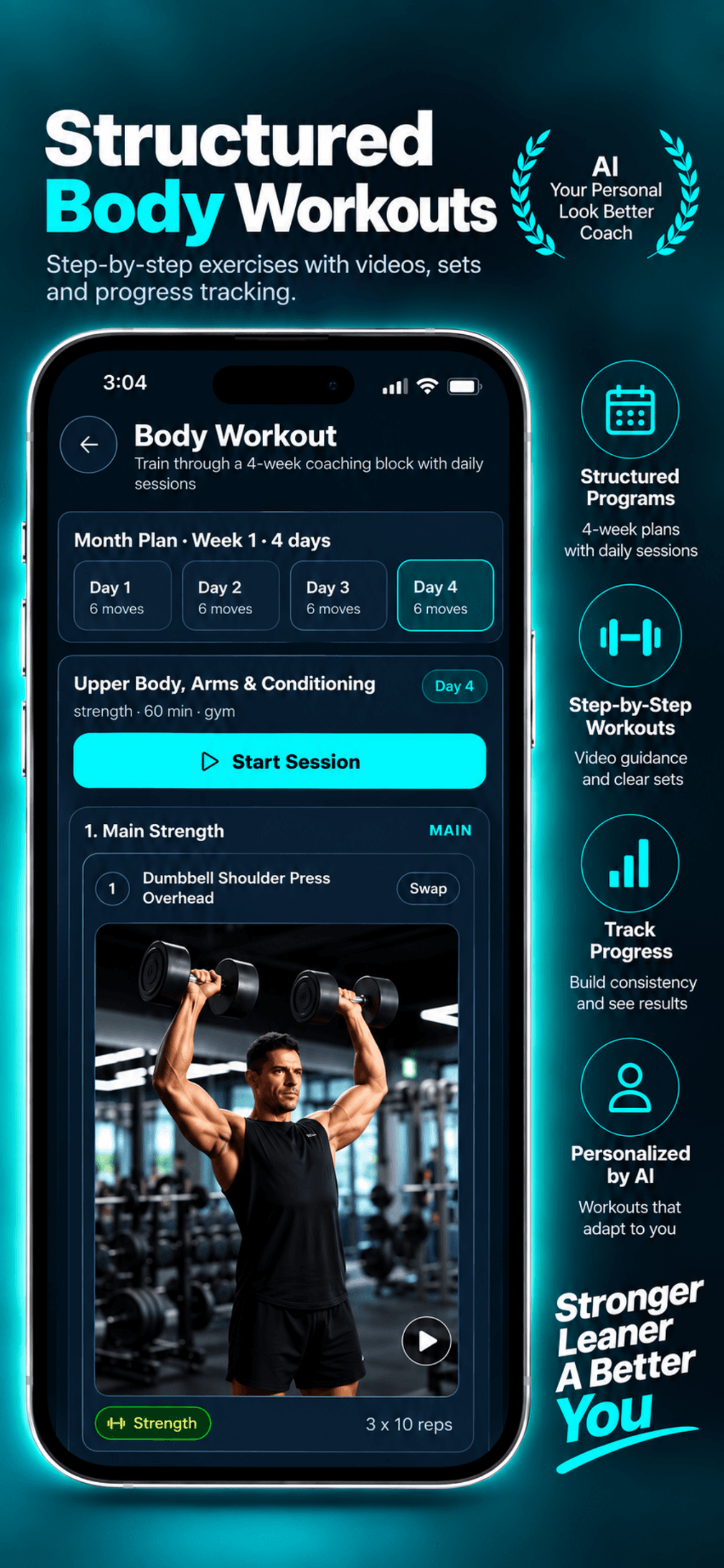 FitFace AI structured body workouts screenshot