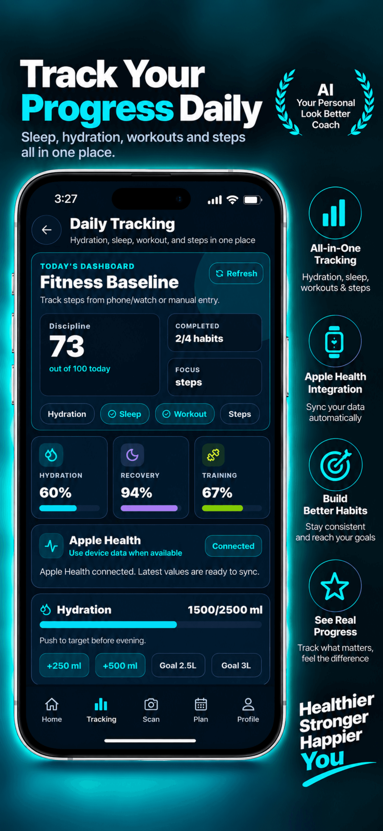 FitFace AI daily tracking and Apple Health screenshot