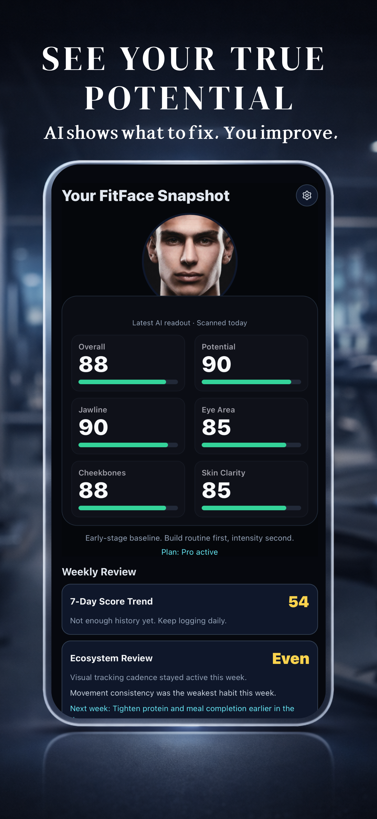 FitFace AI face scan result dashboard